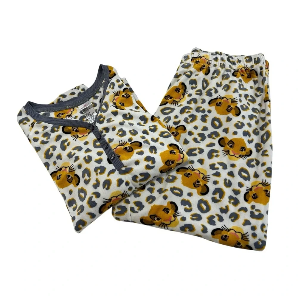 Disney Simba Pajama Set Girls Sz L Leopard Print Lion King Sleepwear Cozy Lounge